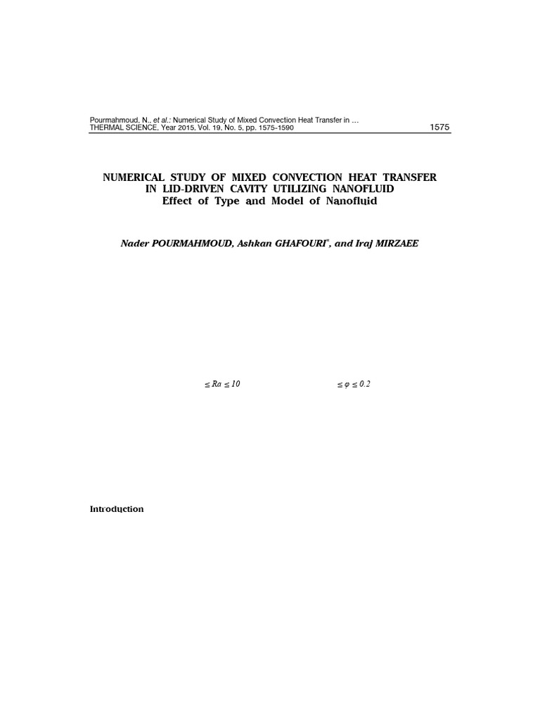 Numerical Study of Mixed Convection Heat Transfer in Lid Driven Cavity ...