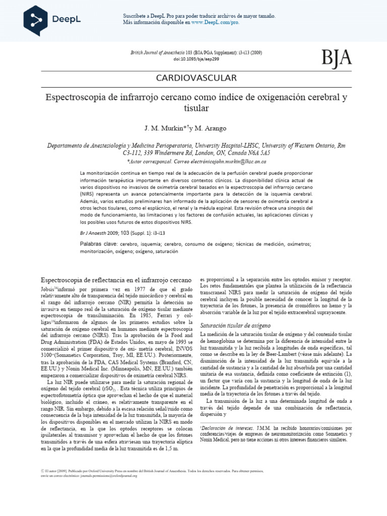 NIRS as an Index of Brain and Tissue Oxygenation Es | PDF | Ligero | Vena