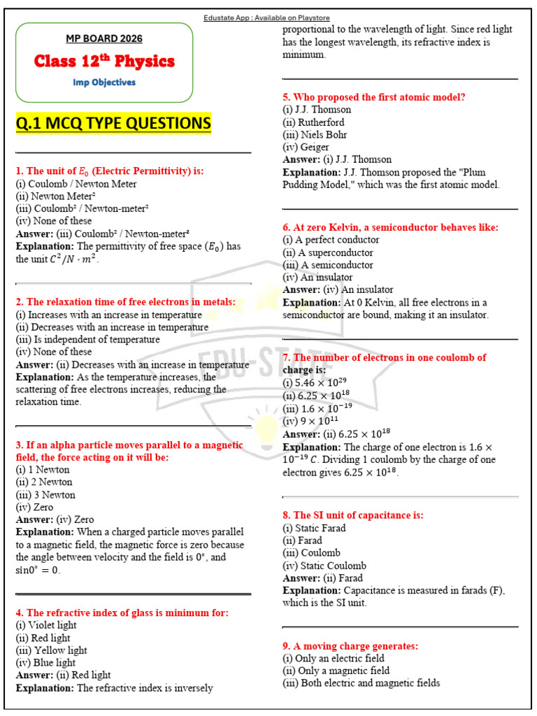 Physics Notes Class 12 | PDF | Electric Current | P–N Junction