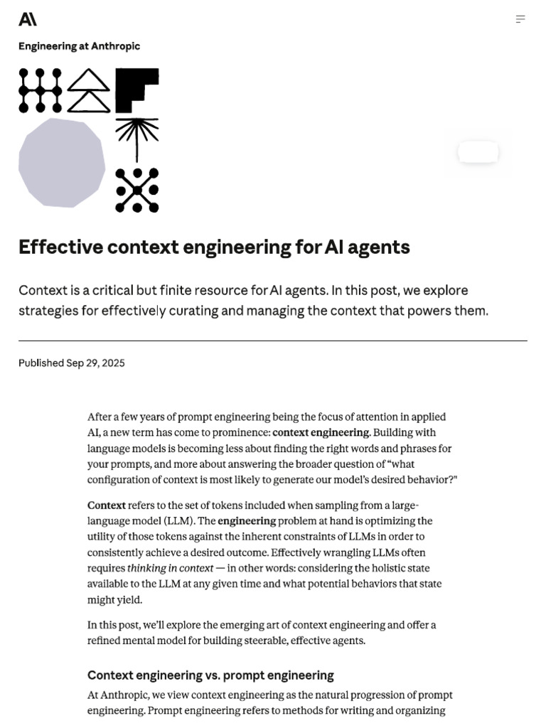 Effective Context Engineering For AI Agents - Anthropic | PDF