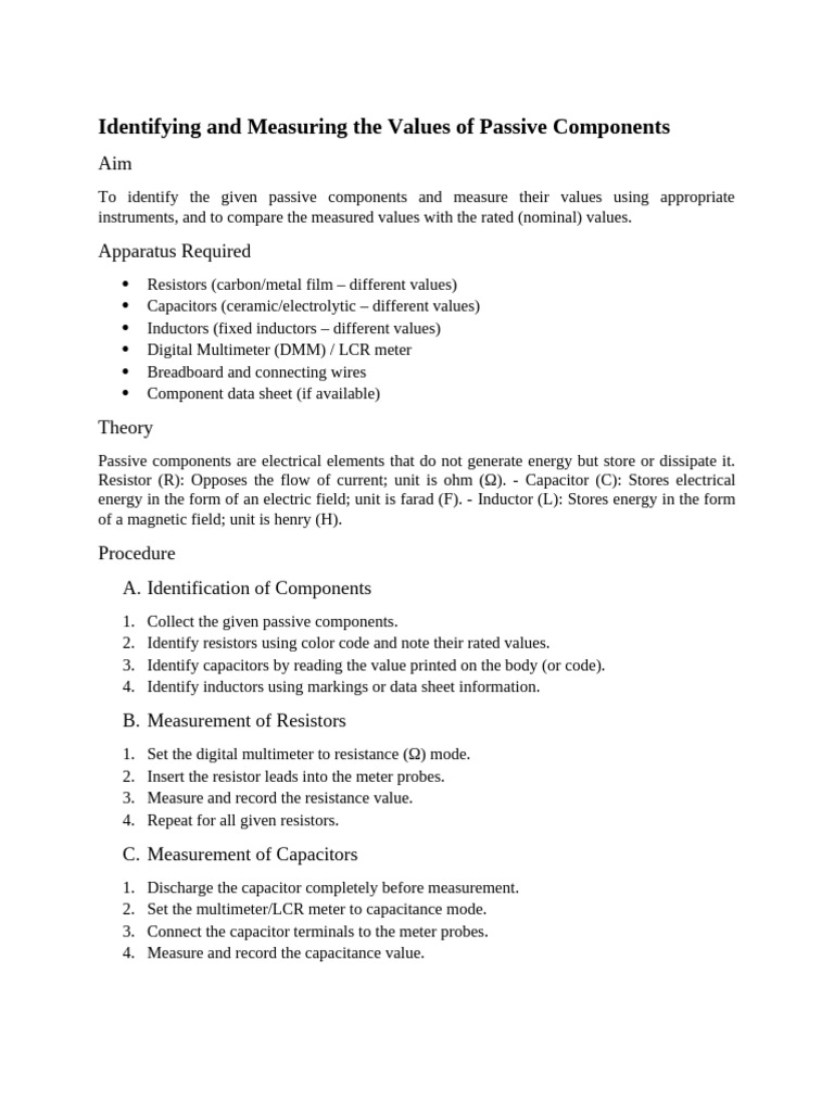 Lab Manual - Identifying and Measuring Passive Components | PDF ...