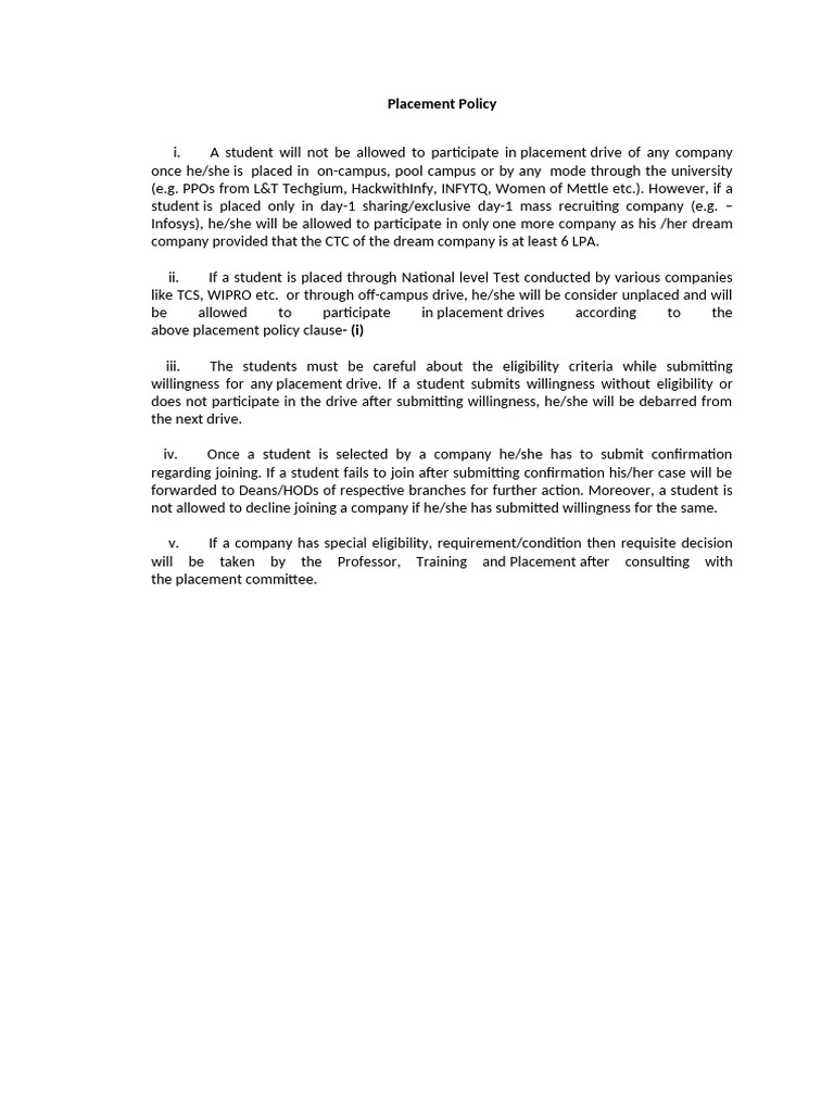Placement Policy 2027 | PDF