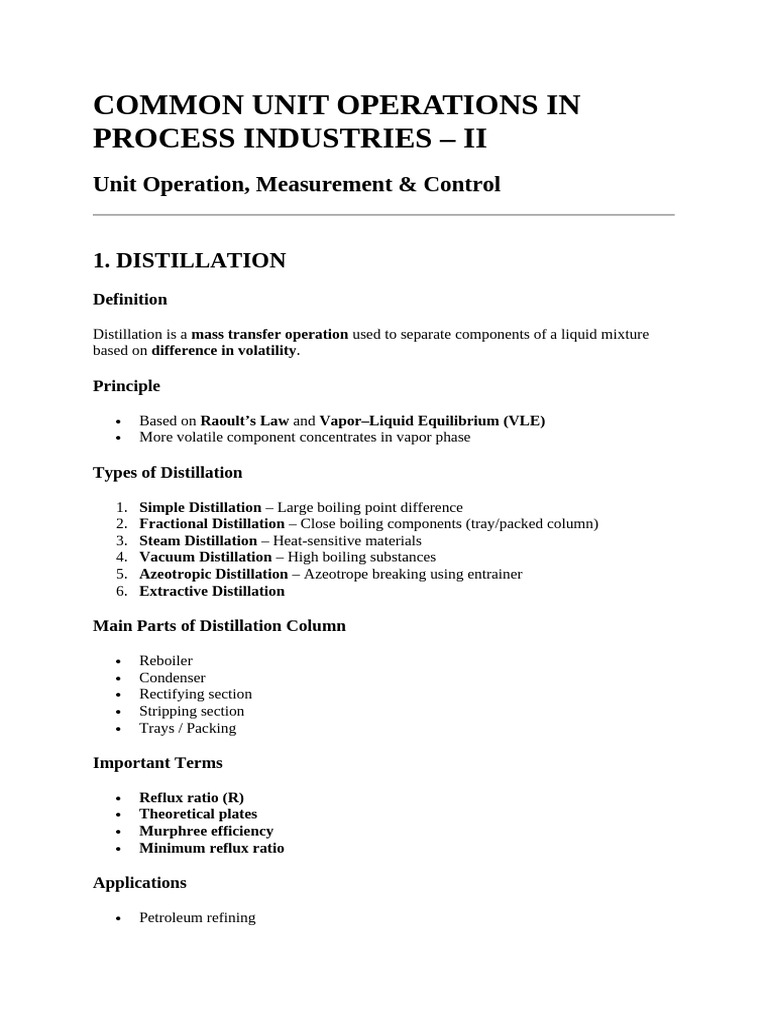 Common Unit Operations in Process Industries | PDF | Distillation ...