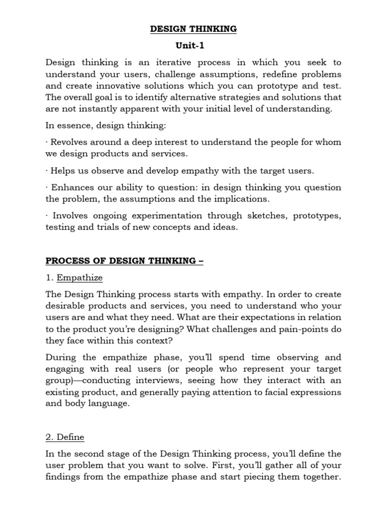 DESIGN THINKING-notes For Students-May 2025 | PDF | Design Thinking ...