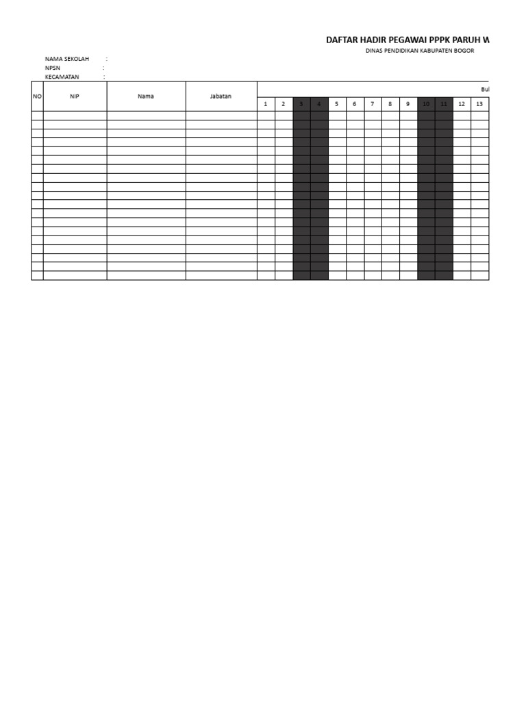 Format Absen Paruh Waktu - XLSX - Format Absensi | PDF