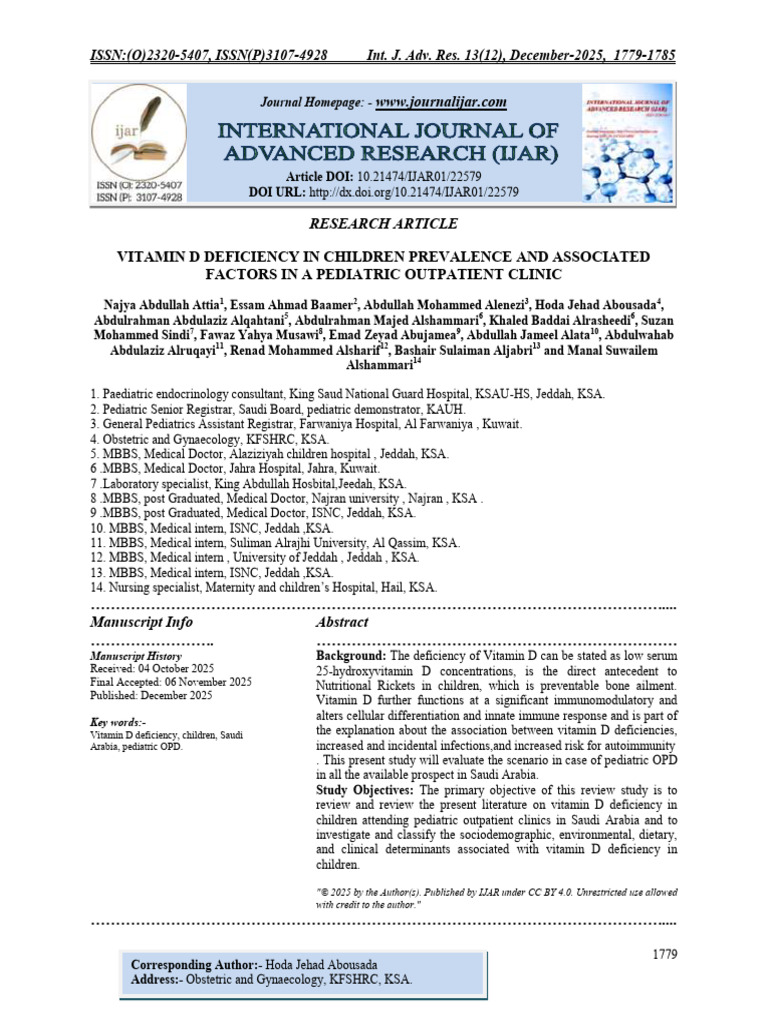 Vitamin D Deficiency in Children Prevalence and Associated Factors in A ...