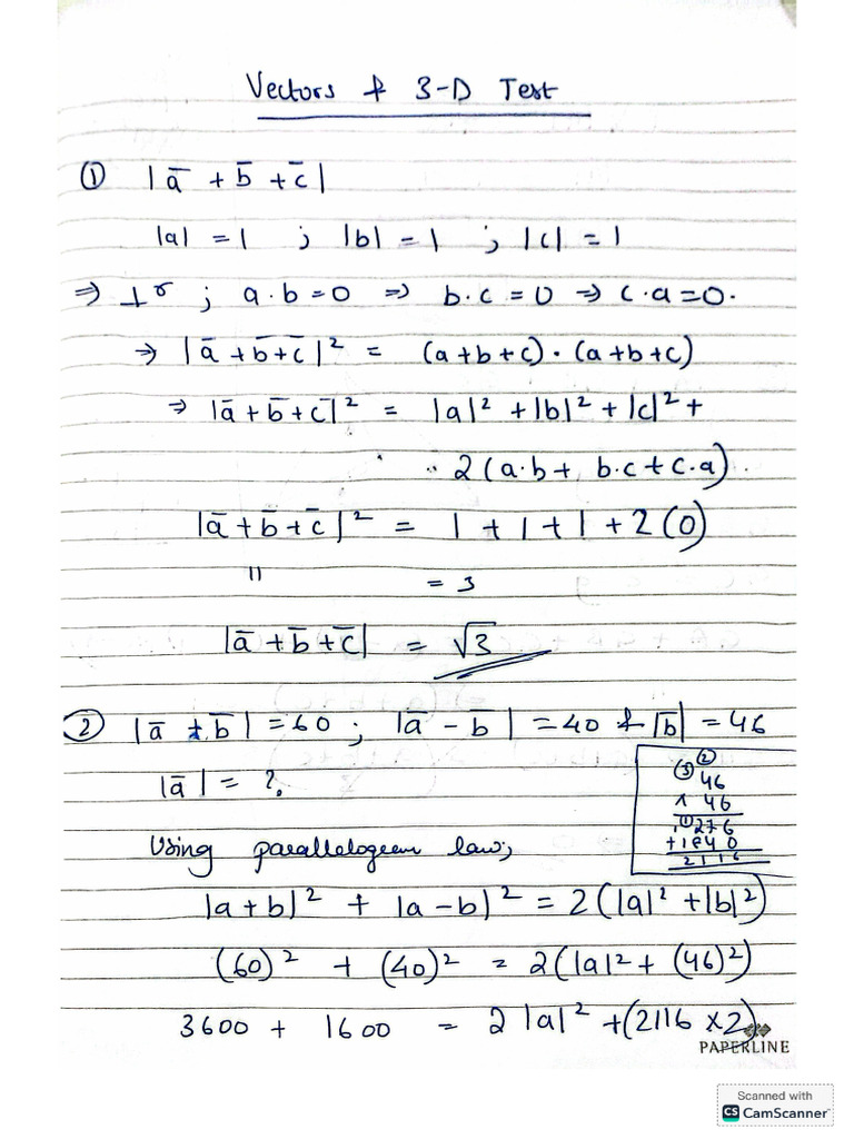 Maths Vectors Test-2 | PDF