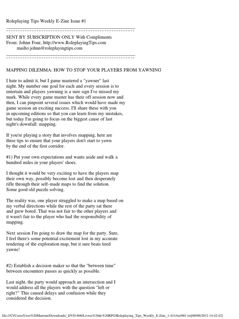 Roleplaying Tips Weekly E-Zine 1-431 | PDF | Breathing | Privacy