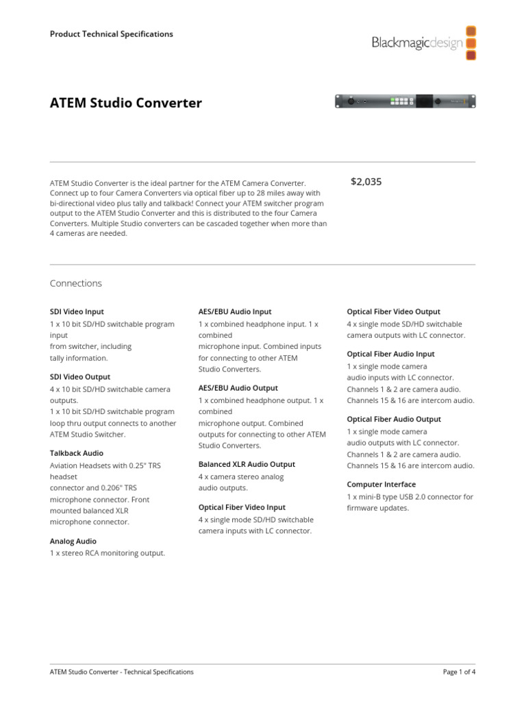 SV Atem Studio Converter Techspecs | PDF | Electronics | Information ...