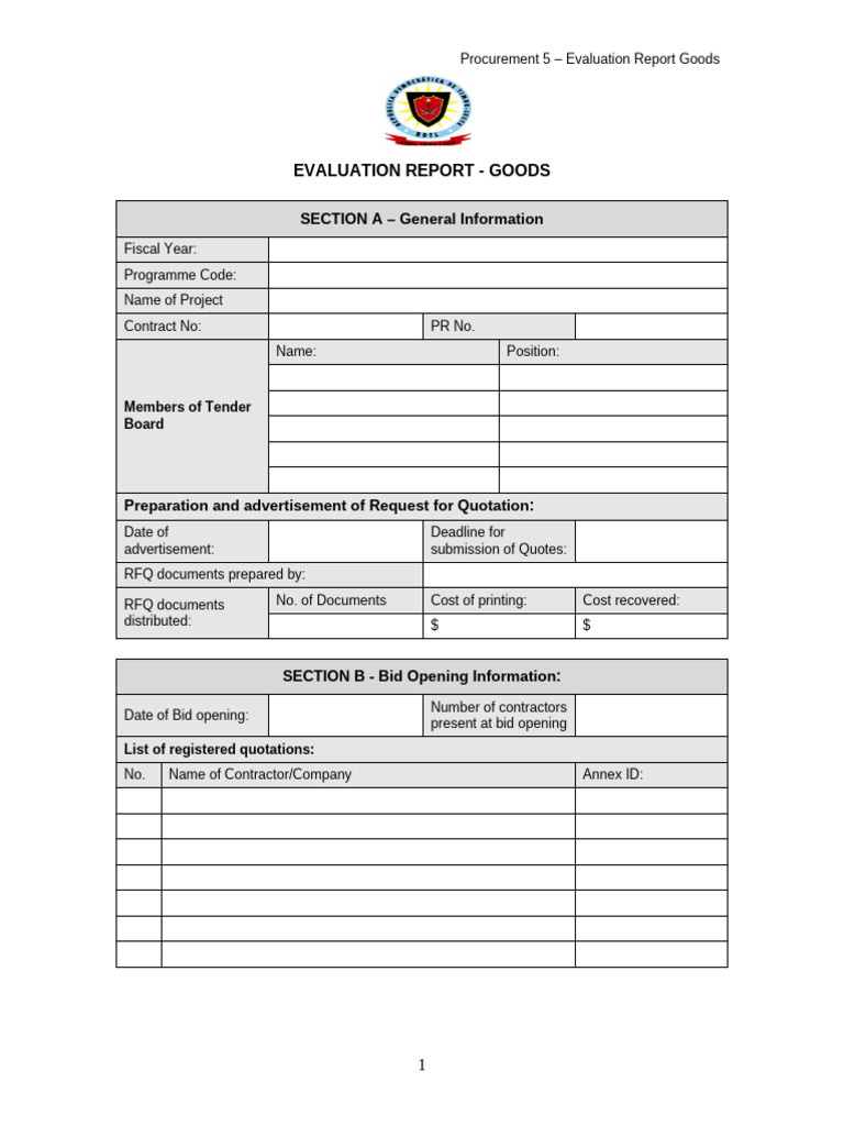 Procurement 5 - Evaluation Report Goods | PDF | Procurement | Supply ...