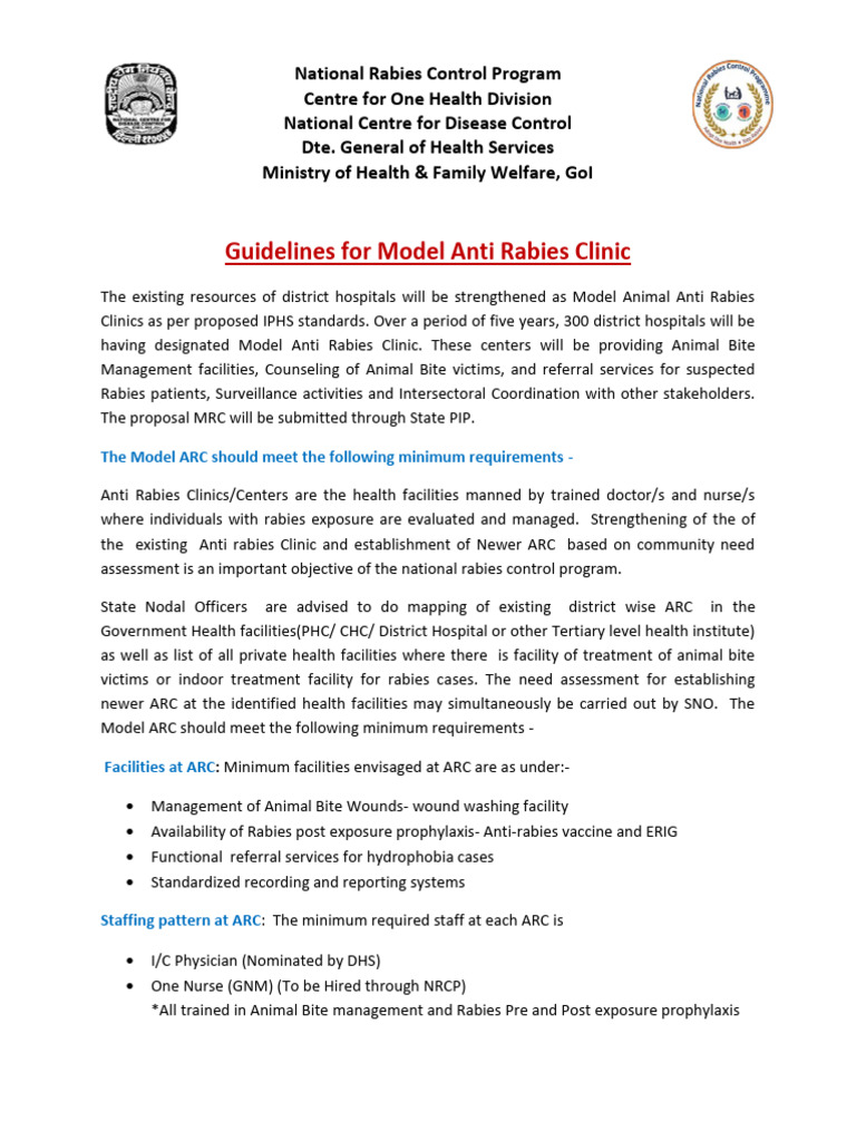 Guideline For Model Anti Rabies Clinic and Reporting Format | PDF ...
