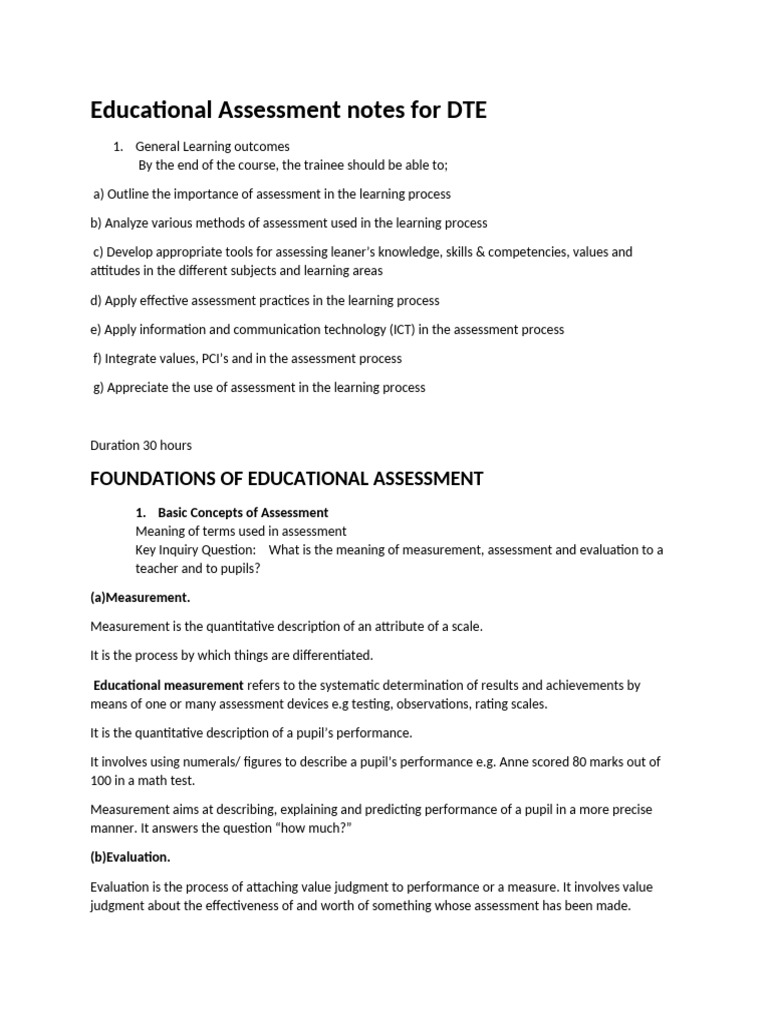 Educational Assessment Notes For DTE | PDF | Educational Assessment ...