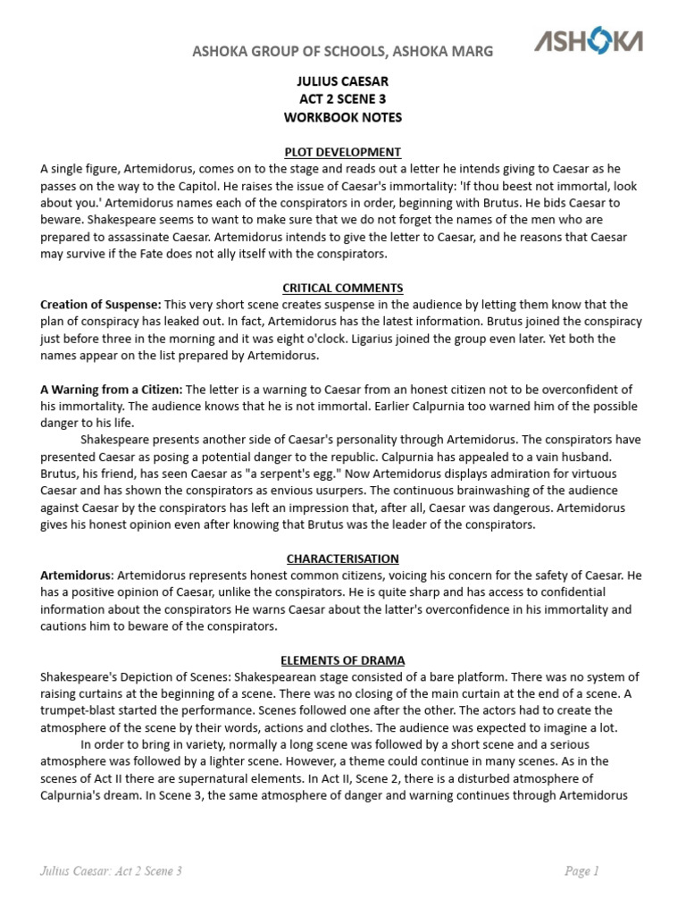 Julius Caesar Act 2 Scene 3 Workbook Notes - Docx1 | PDF | Julius Caesar
