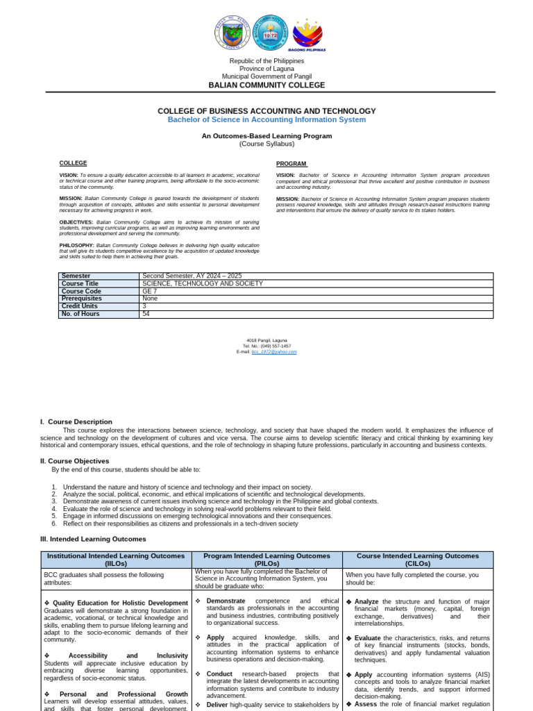 BSAIS - GE 7 Science, Technology and Society | PDF | Learning | Science