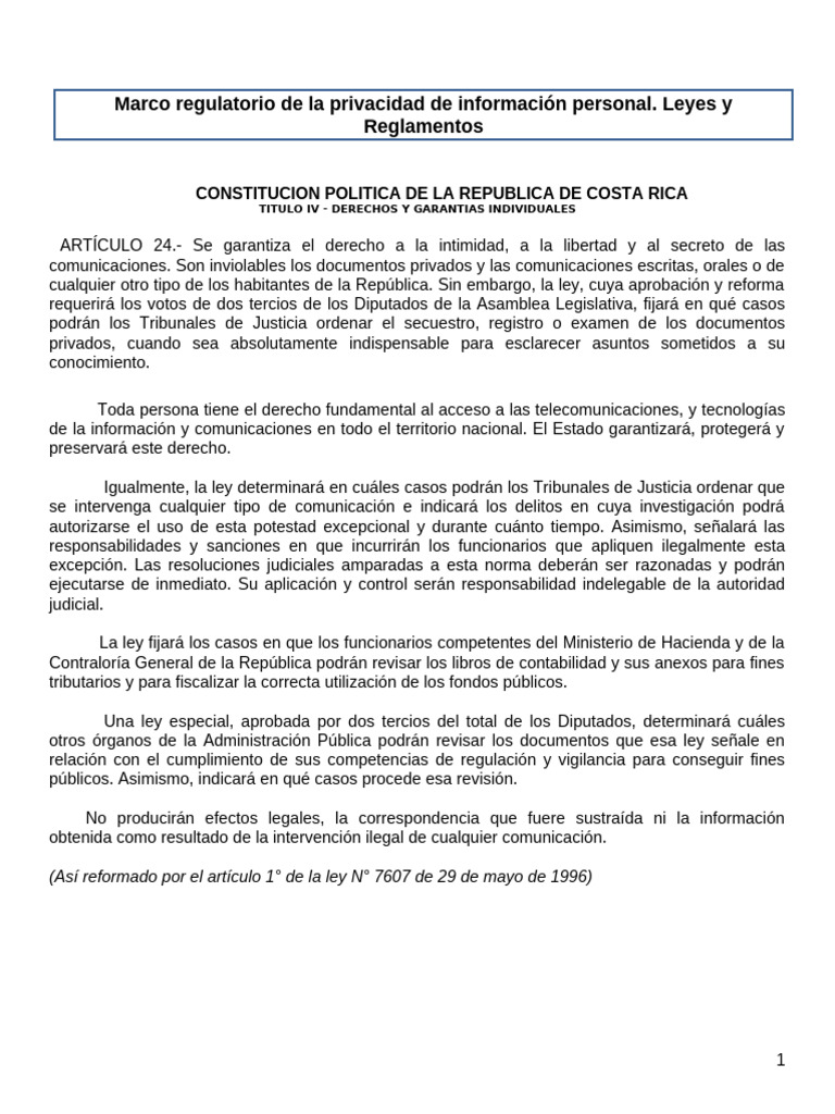 Marco Regulatorio de La Privacidad de Información Personal 2 | PDF ...