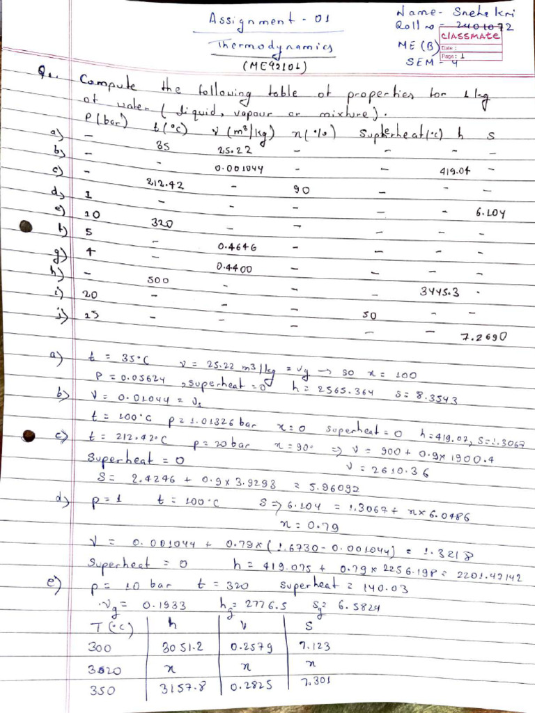 Thermo - Assignment (1) Compressed | PDF