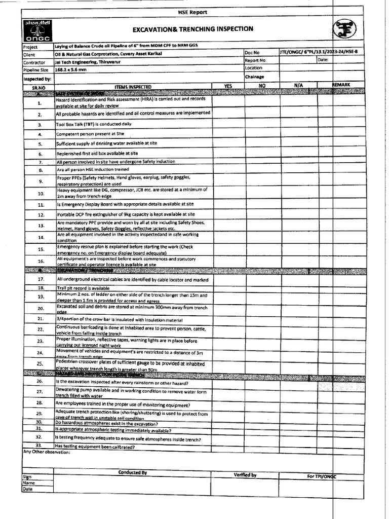 Excavation & Trenching Inspection | PDF