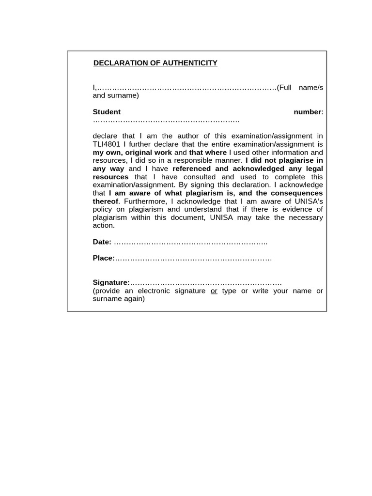 Declaration of Authenticity | PDF