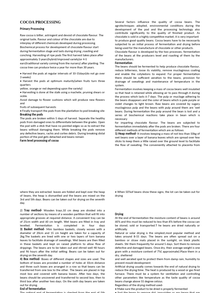 Cocoa Procssing Handout | PDF | Chocolate | Cocoa Bean