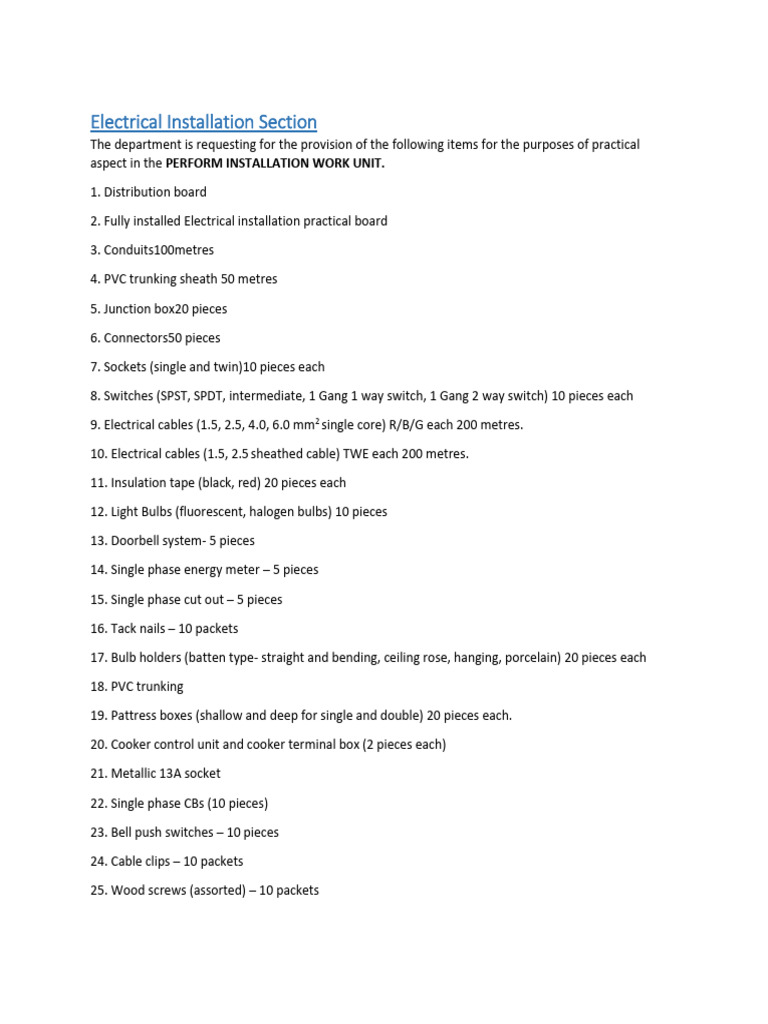 Electrical Installation Section - Requirements | PDF