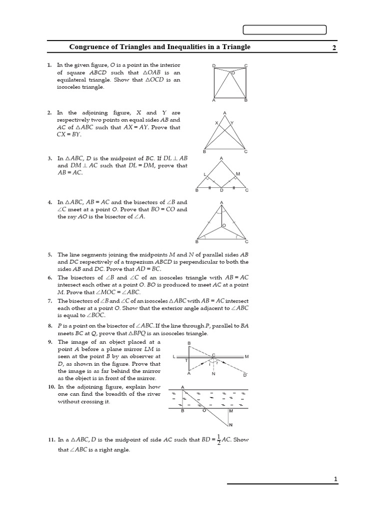 9th Congruence of Triangles and Inequalities in A Triangle DPP 02 | PDF ...