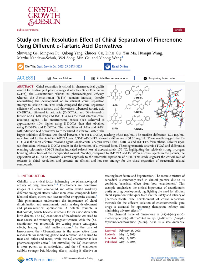 Study on the Resolution Effect of Chiral Separation of Finerenone Using ...