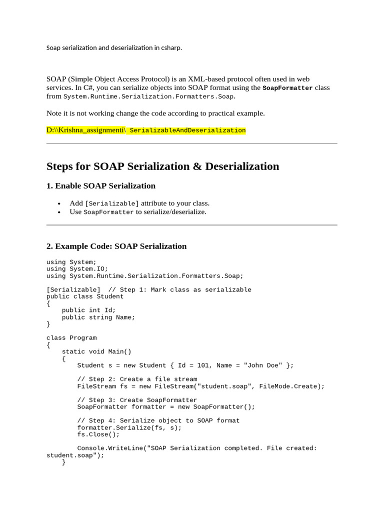 Soap Serialization and Deserialization in Csharp - Net10 | PDF | Json ...