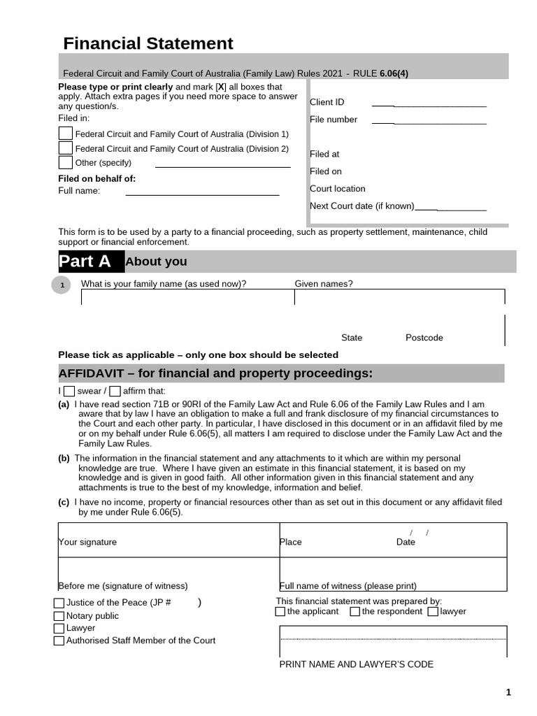 Financial Statement Form 0625v1 | PDF | Loans | Mortgages
