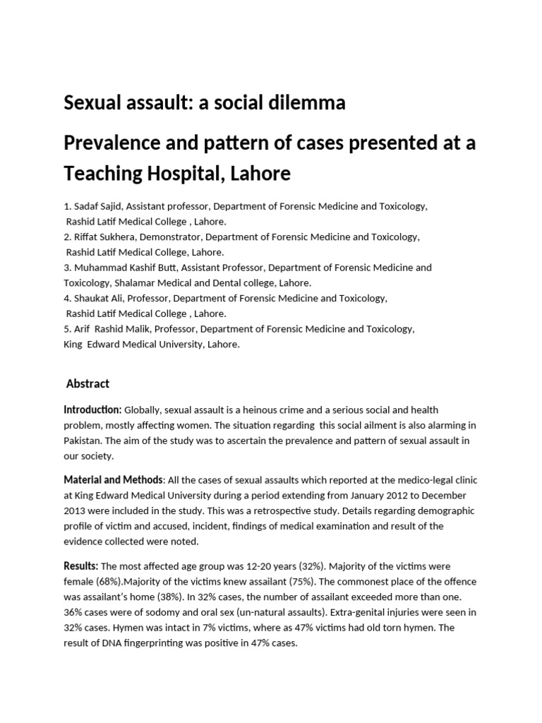 Prevalence and Pattern of Sexual Assault Cases Presented at KEMU | PDF ...