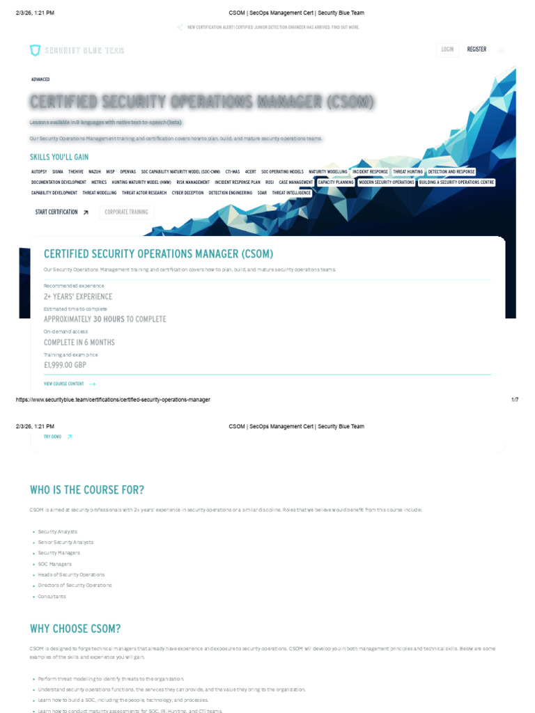 CSOM - SecOps Management Cert - Security Blue Team | PDF | Computer ...