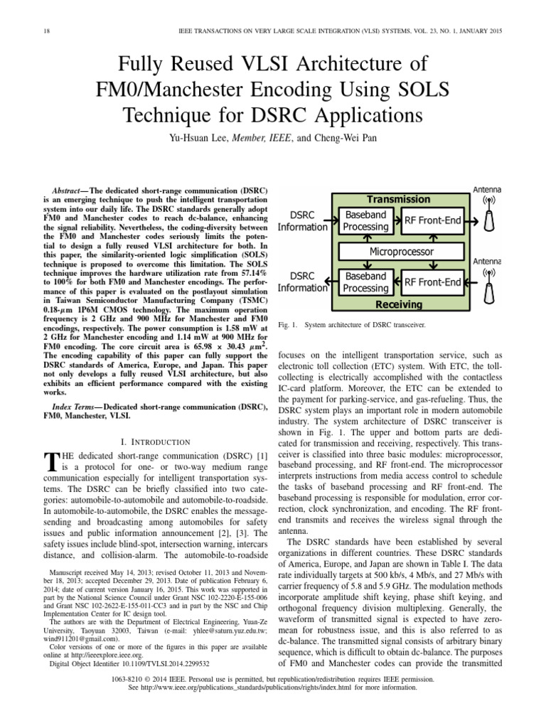 Fully Reused VLSI Architecture of FM0 Manchester Encoding Using SOLS ...
