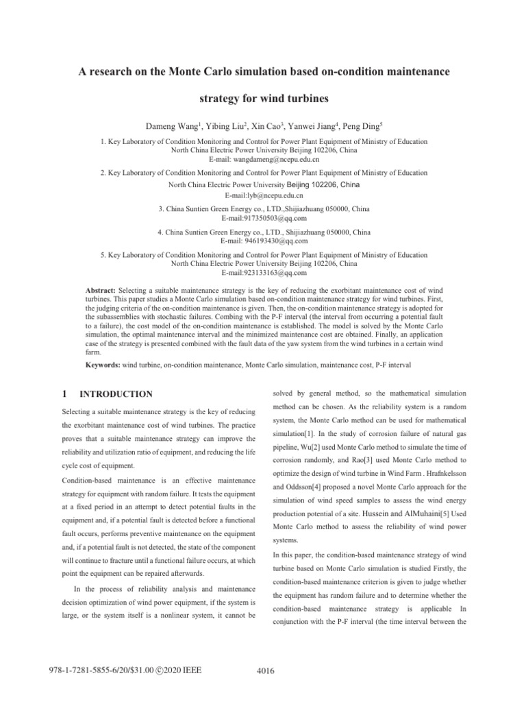 A Research On The Monte Carlo Simulation Based On-Condition Maintenance ...