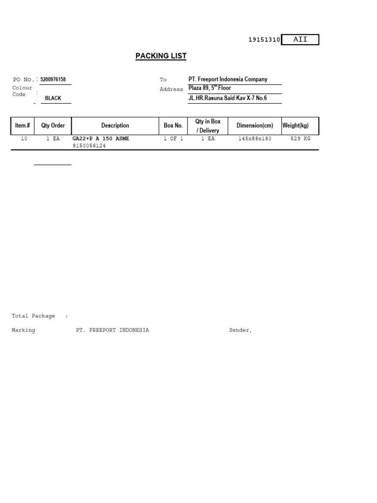 Packing List Po#5200976158 | PDF