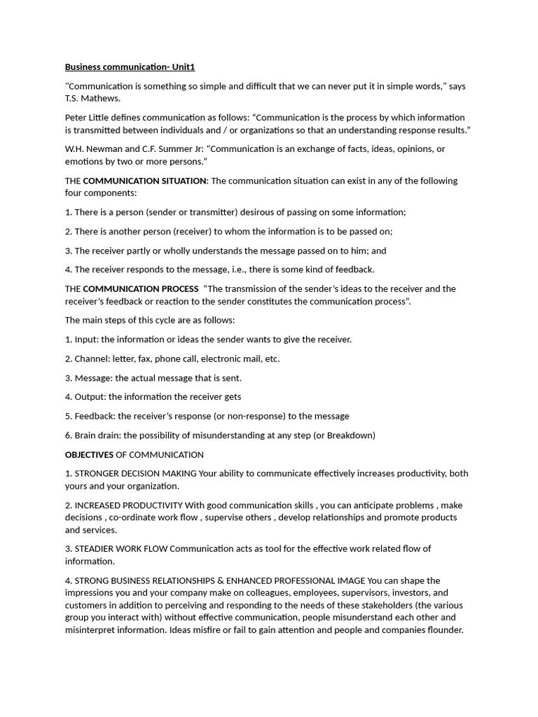 Business Communication Unit 1 | PDF | Nonverbal Communication ...