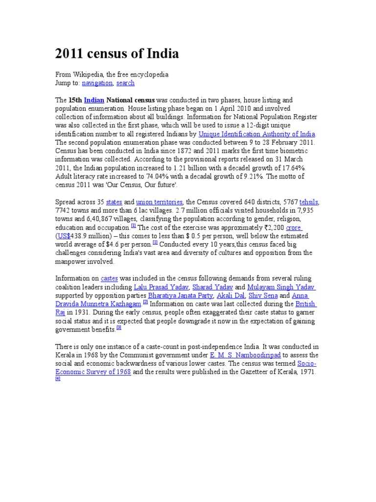 2011 India Census Overview | PDF | Independent India | Politics Of India