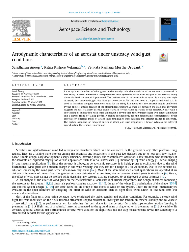Aerodynamic Characteristics of an Aerostat Under Unsteady Wind Gust ...