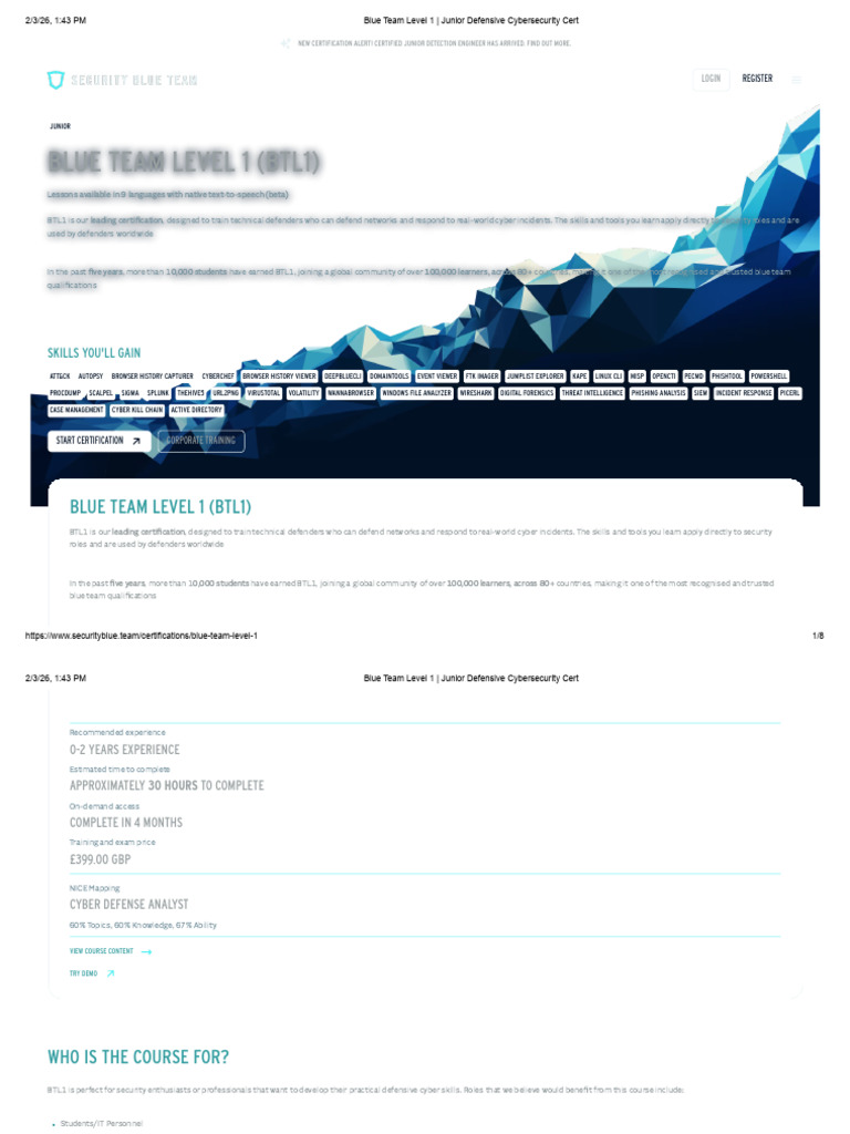 Blue Team Level 1 - Junior Defensive Cybersecurity Cert | PDF ...