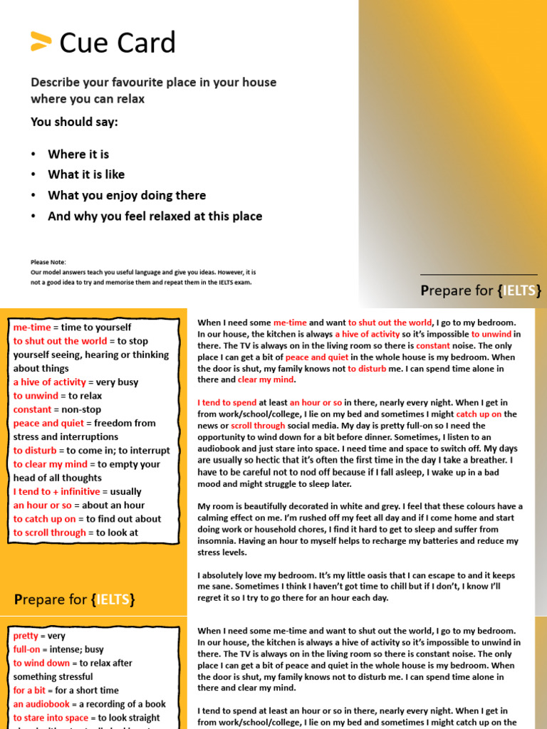 1 IELTS Speaking Part 2 Describe Your Favourite Place in Your House ...