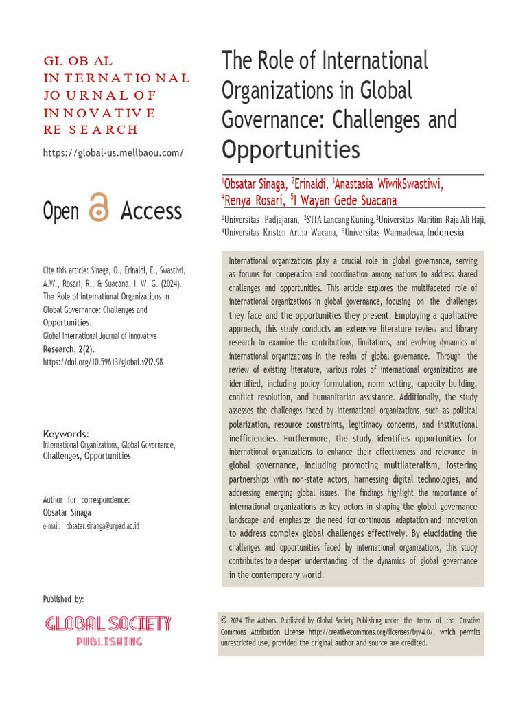 The Role of International Organizations in Global | PDF | Governance ...