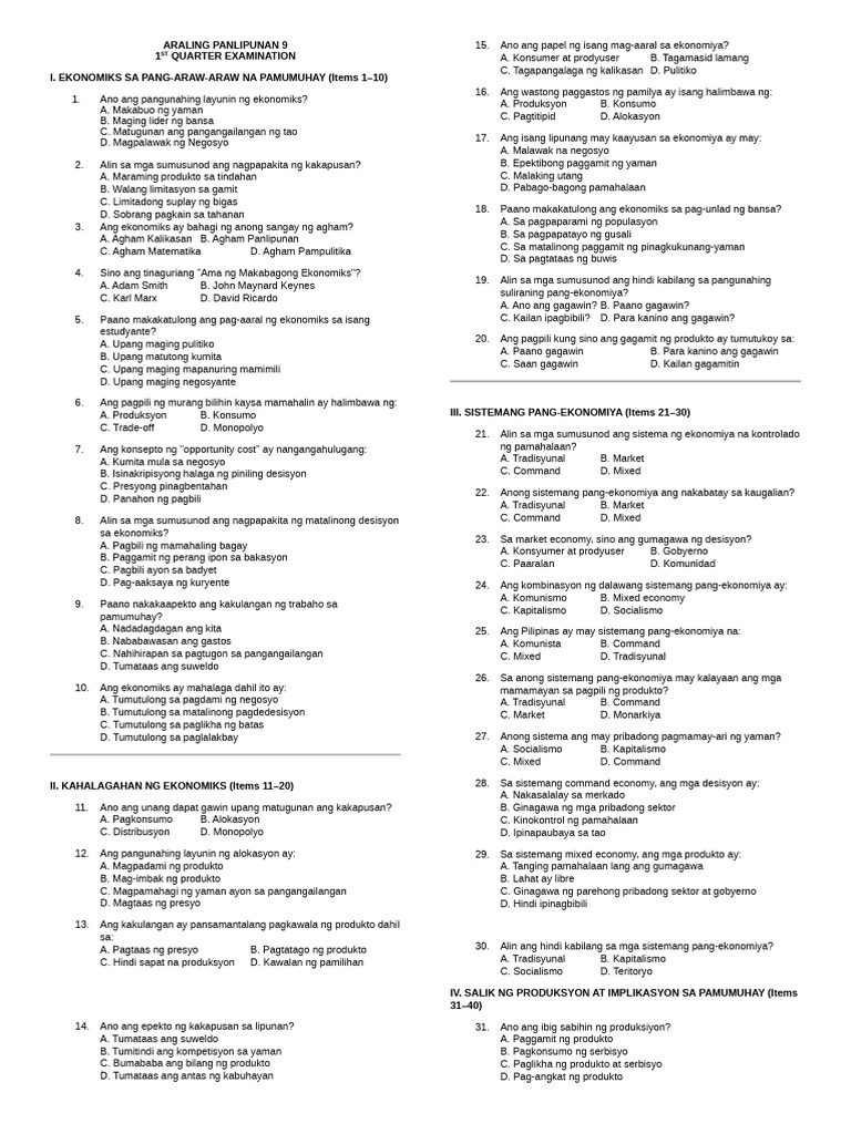 Arpan 9 q1 Long Quiz | PDF