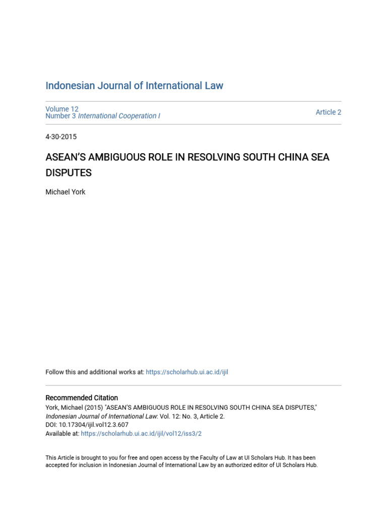 Asean - S Ambiguous Role in Resolving South China Sea Disputes | PDF ...