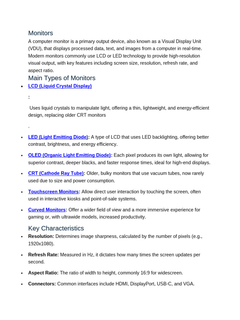 Monitors & Its Type | PDF