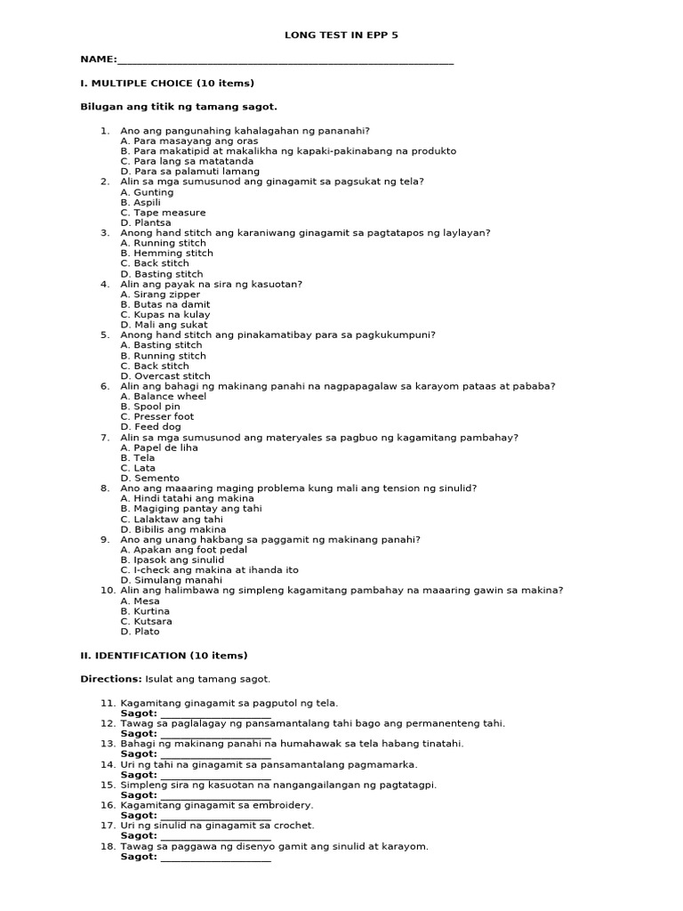 Long Test in Epp 5 | PDF