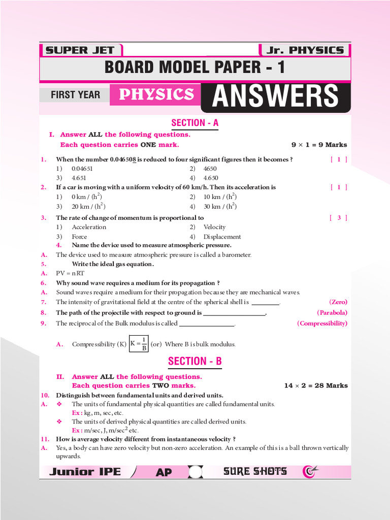 Board Model Paper 1 | PDF | Momentum | Acceleration