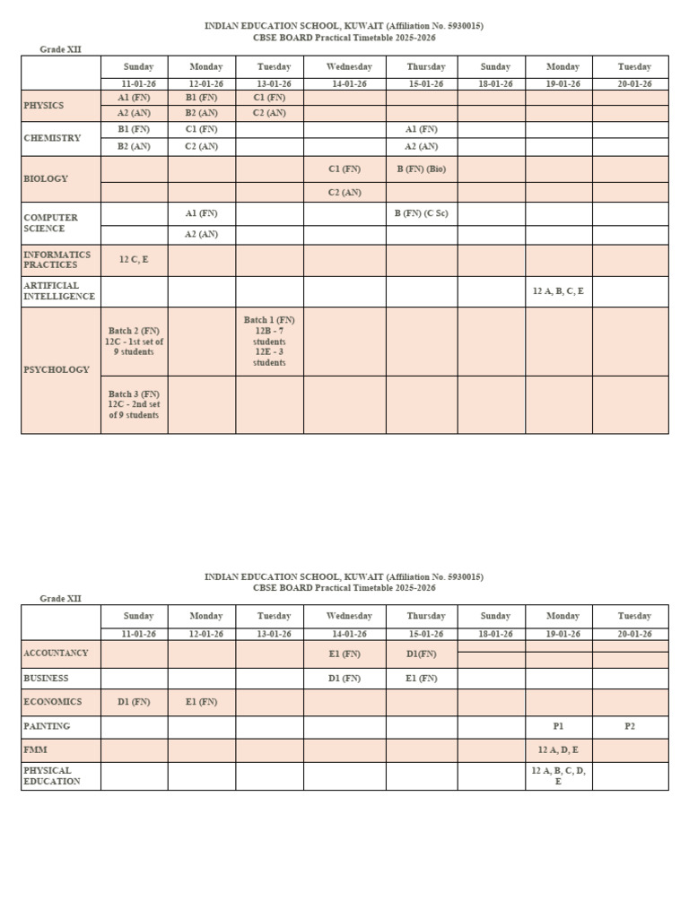 Cbse Board Practical Schedule 2026 | PDF