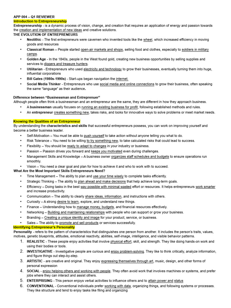 App 004 Cpe q1 Reviewer | PDF | Entrepreneurship | Business