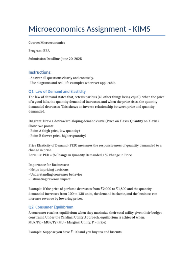 Microeconomics Assignment KIMS 2025 | PDF | Demand | Microeconomics