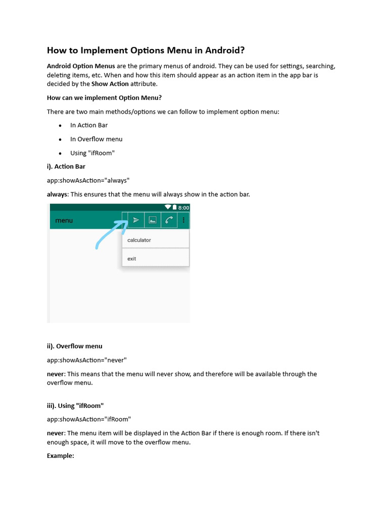 How To Implement Options Menu in Android | PDF | Computer Programming ...