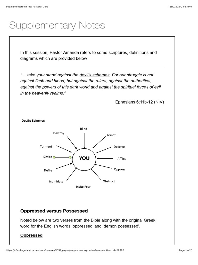 Supplementary Notes: Pastoral Care | PDF | Demons | Devil