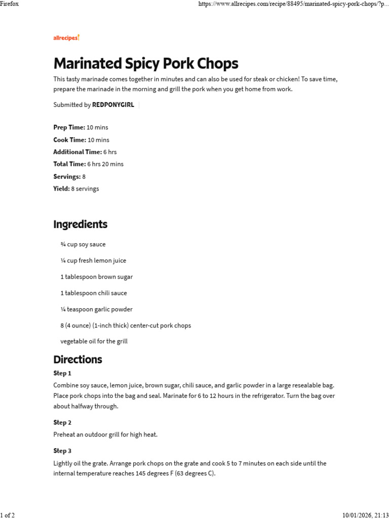 Marinated Spicy Pork Chops | PDF
